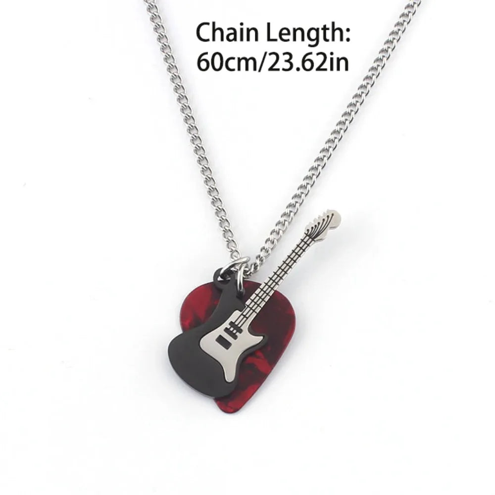Hip-Hop Guitar Pick Pendant Necklace | Punk Titanium Steel Pendant Chain Necklace PLUSH