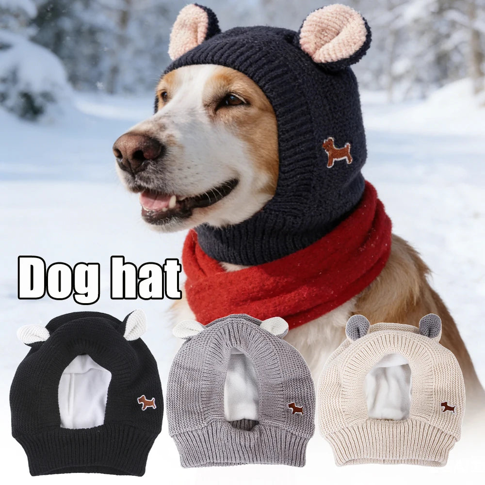 Dog Ear Muffs Knitted Hat – Pet Winter Neck & Ear Warmer Pet Winter Hat PLUSH