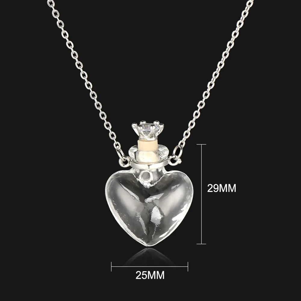 Water Drop Glaze Vial Pendant Necklace | Heart Mini Bottle Pendant Necklace PLUSH heart