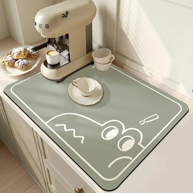 Diatomite Dish Drying Mat – Super Absorbent Kitchen Drain Pad Dish Drying Mat PLUSH Dragon Green 60x50cm