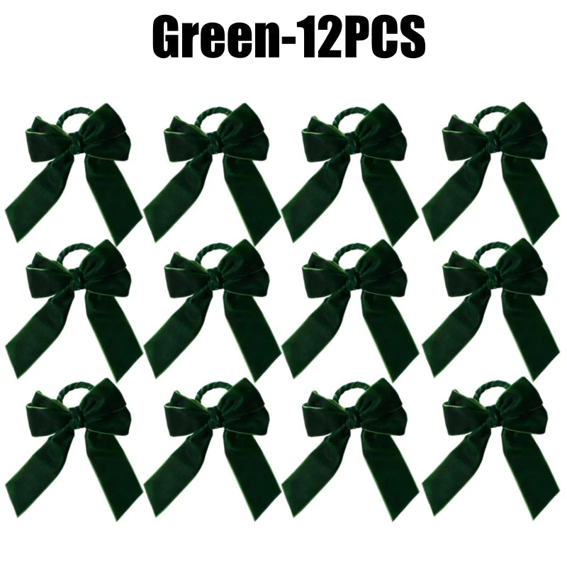 Velvet Bow Tie Napkin Rings – Wedding & Holiday Table Decor Napkin Rings PLUSH Green-12PCS