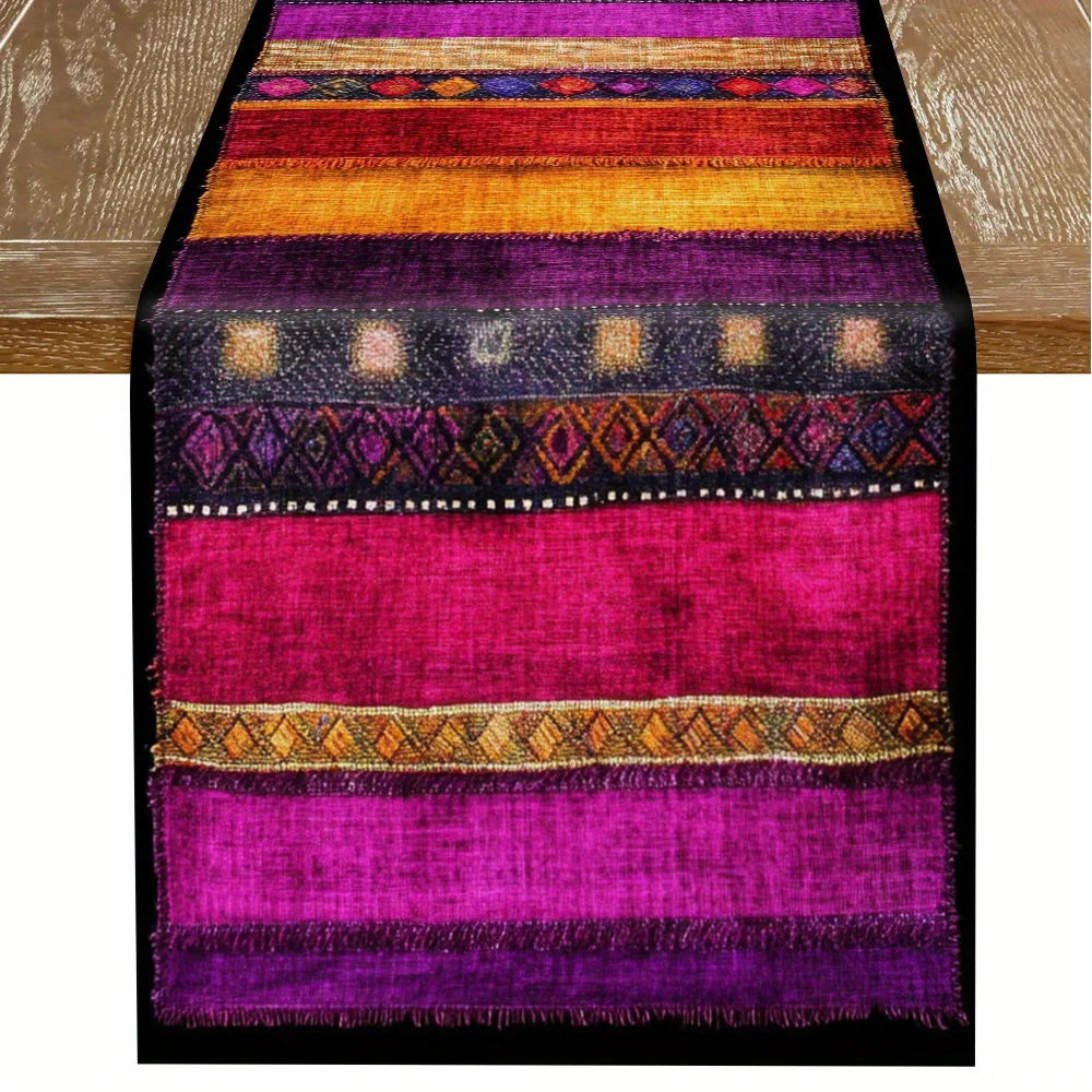 Bohemian Patchwork Table Runner – Ethnic Stripe Design Bohemian Table Runner PLUSH A 33X275Cm