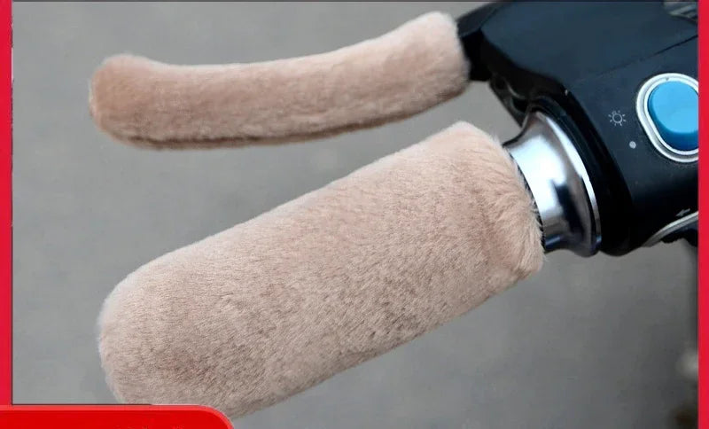 Winter Plush Motorcycle Handle Covers – Warm Non-Slip Grip Handlebar Hand Guards PLUSH Khaki-1Set