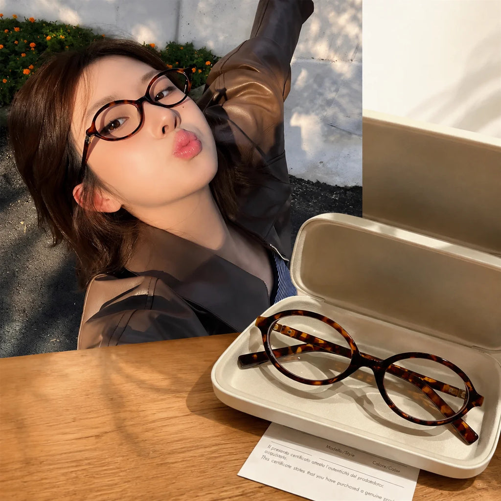 Women Retro Leopard Oval Glasses Anti Blue Light 0 to -4.0D Corrective Eyeglasses PLUSH