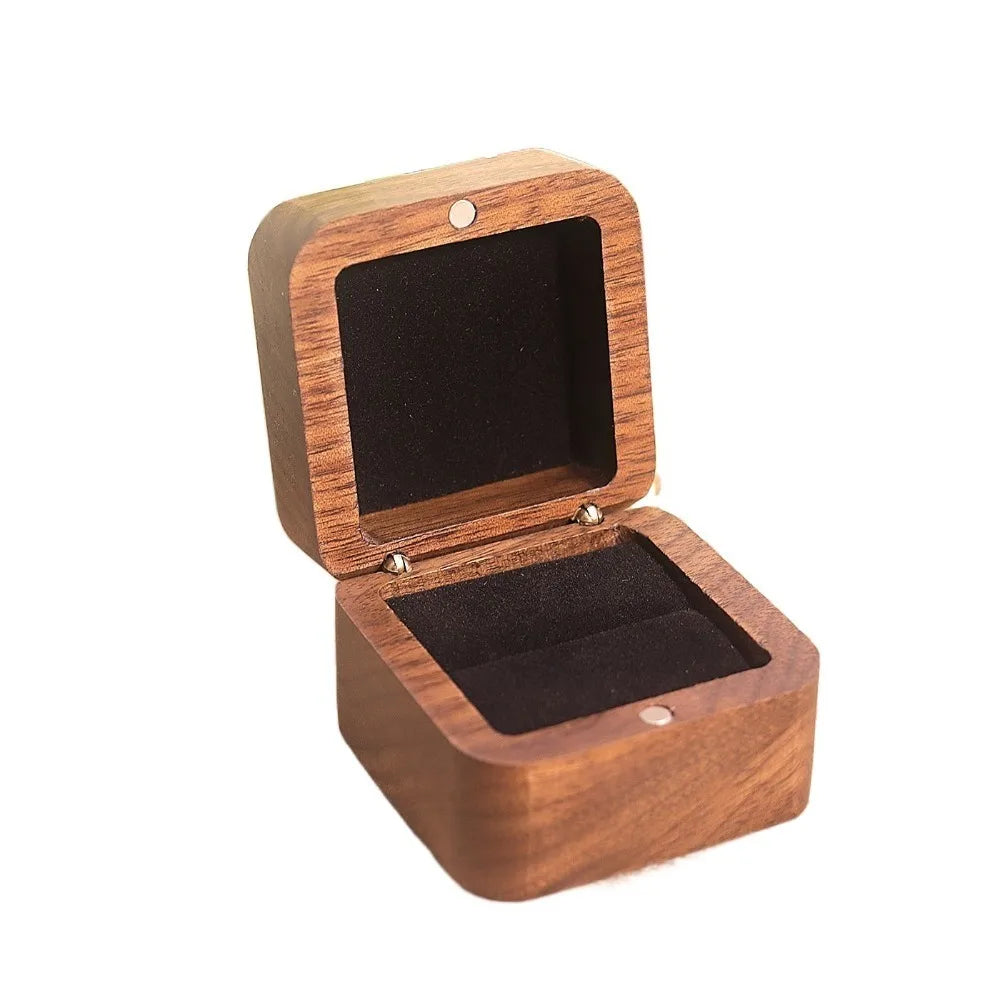 Wood Ring Box 1/2 Slot Square Jewelry Display Case for Weddings Ring Display Box PLUSH Black Single Ring