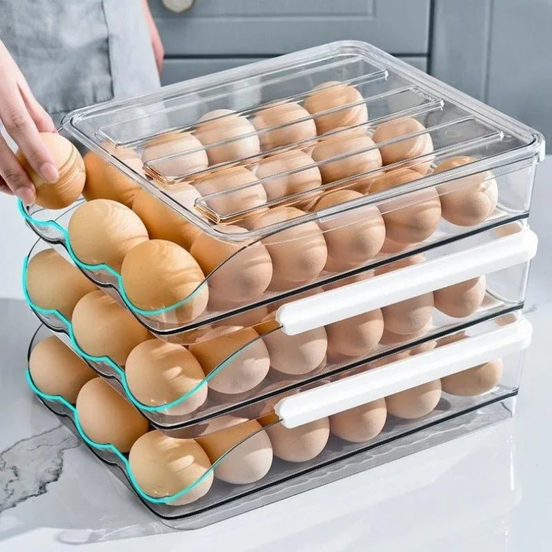 Automatic Slide Egg Organizer – 54-Egg Fridge Storage Box Egg Storage Organizer PLUSH