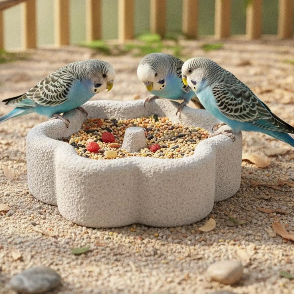 Flower Pumice Bird Feeder Bowl – Anti-Tip Cage Dish Bird Feeder Bowl PLUSH