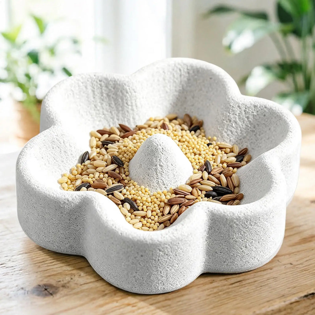 Flower Pumice Bird Feeder Bowl – Anti-Tip Cage Dish Bird Feeder Bowl PLUSH