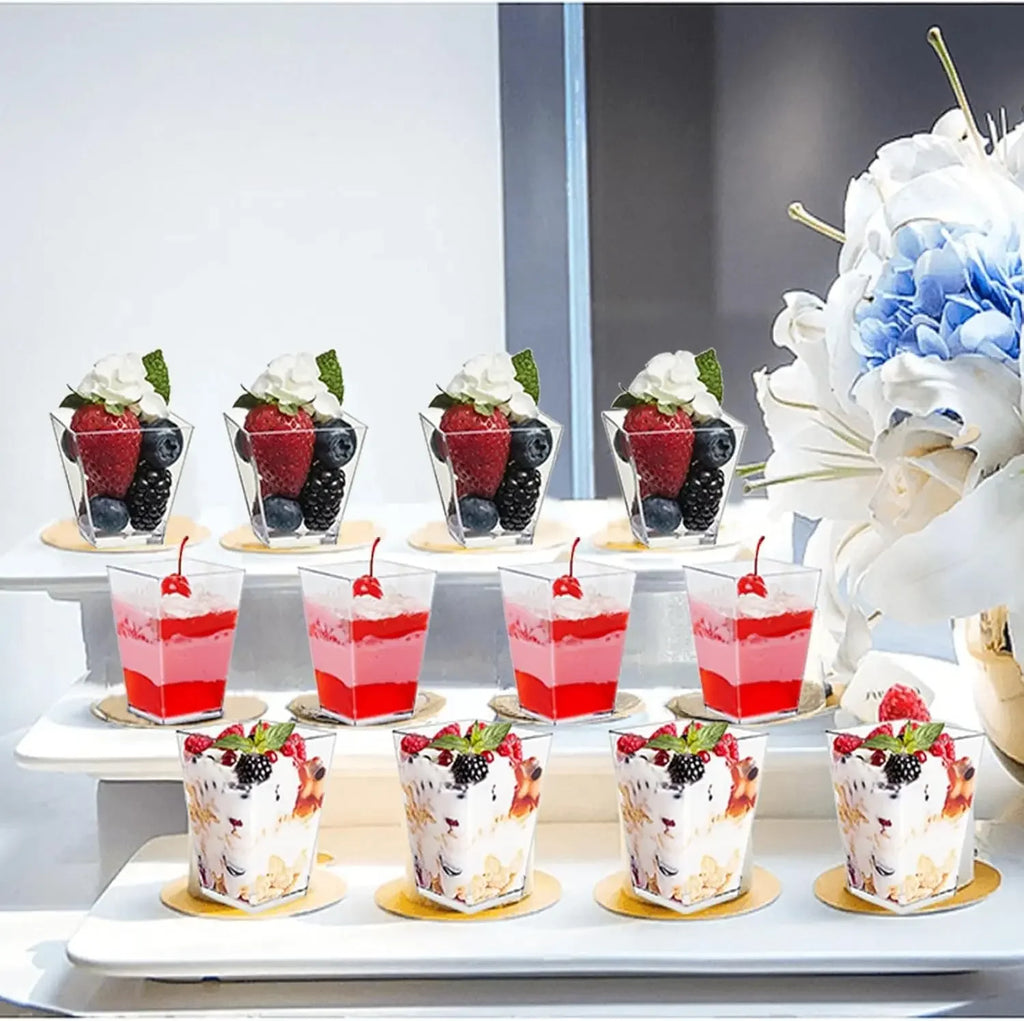 Square Plastic Dessert Cups with Spoons – Reusable Party Dessert Party Cups PLUSH