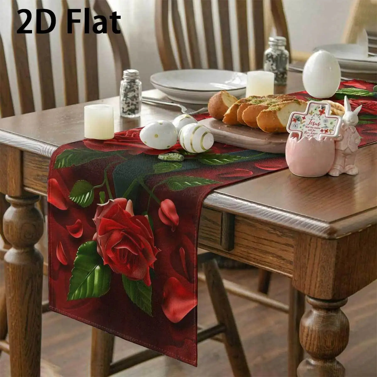 Valentine's Day Plaid Table Runner – Red Heart Bow Design Holiday Table Runner PLUSH