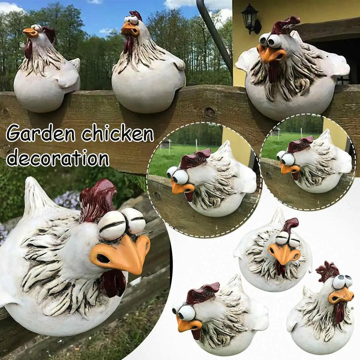 Resin Chicken Fence Statue – Garden Hen Sculpture Décor Garden Statue PLUSH