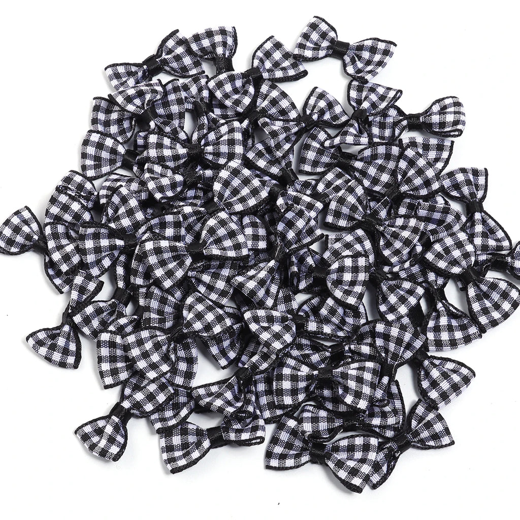 30pcs Scottish Checker Ribbon Bows – Wedding & DIY Craft Decor Ribbon Bows PLUSH Black 1.5x3cm