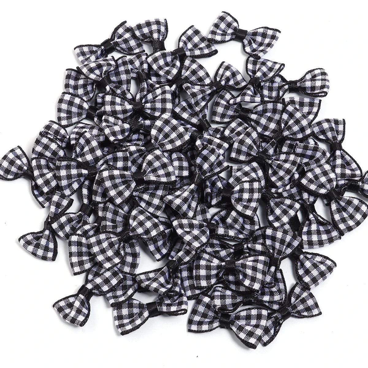 30pcs Scottish Checker Ribbon Bows – Wedding & DIY Craft Decor Ribbon Bows PLUSH Black 1.5x3cm