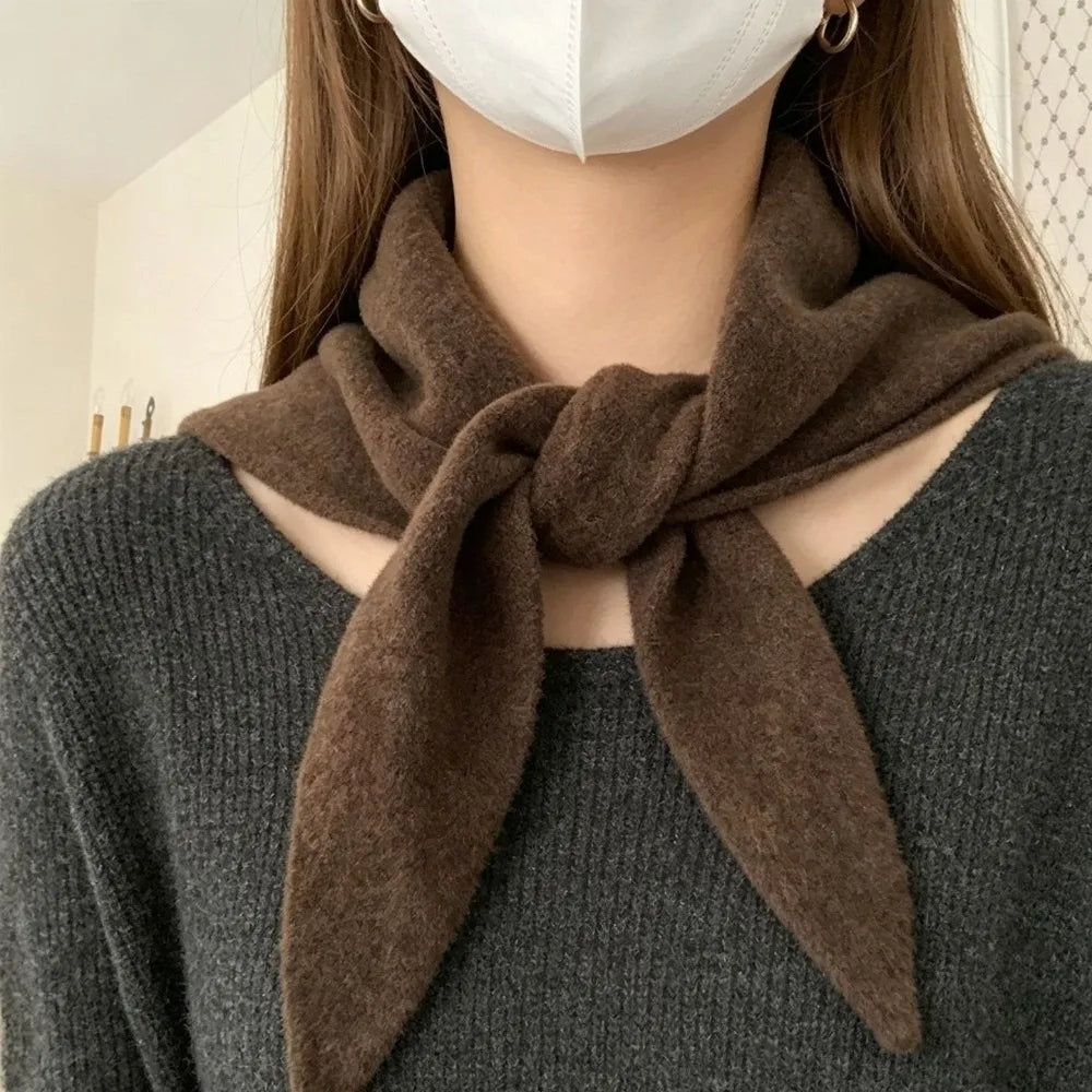 Women's Knitted Triangle Scarf False Collar Warm Shawl Knitted Scarf Shawl PLUSH Coffee