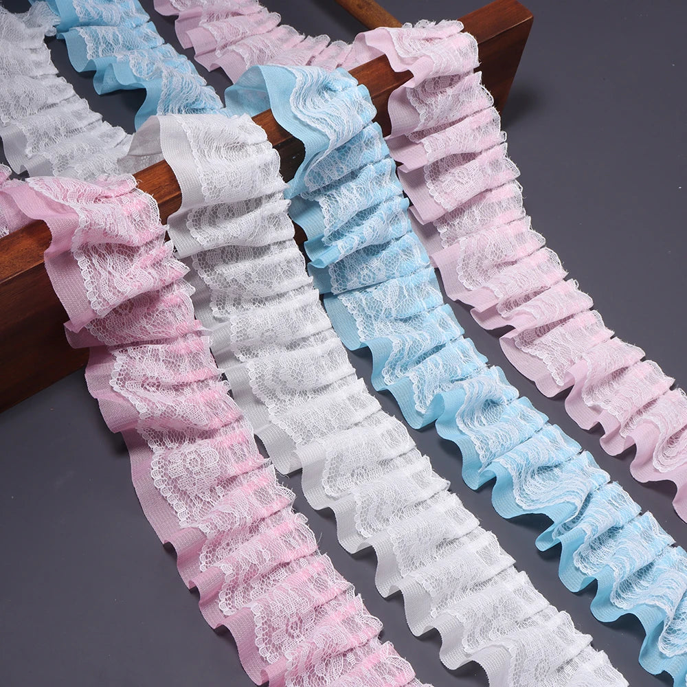 2 Yards 5cm Double Layer Chiffon Lace Ruffled Trim | DIY Sewing Lace Ruffled Trim PLUSH