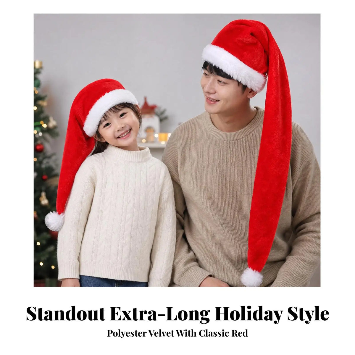 Extra Long Plush Santa Hat – Red with White Fur Trim | Holiday Christmas Costume Hat PLUSH