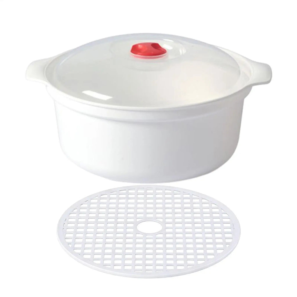 Large Capacity Microwave Steamer Box with Rack – Food Grade PP Microwave Steamer PLUSH
