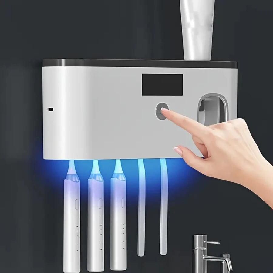 Wall-Mounted Toothbrush Holder UV Sterilizer & Dispenser 5 Slots Toothbrush Holder PLUSH