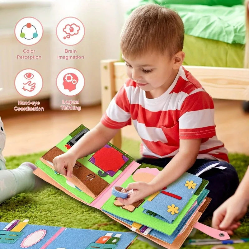 Kids Busy Board Pink House – Preschool Learning Toy Ages 3–6 Kids Activity Board PLUSH
