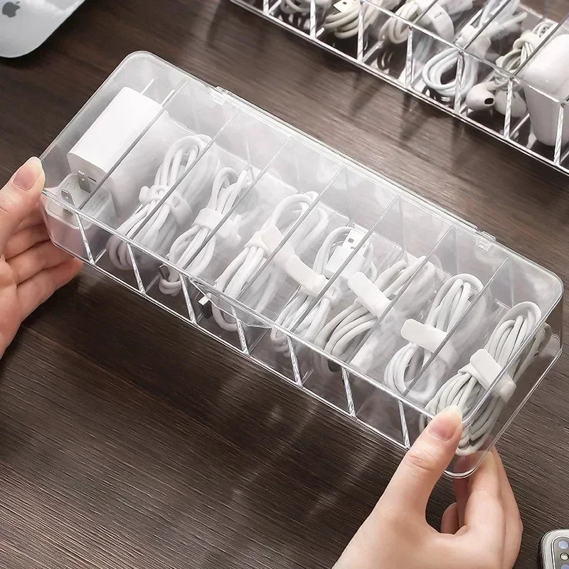 Transparent Plastic Cable Storage Box – Divided Grid Organizer Cable Storage Organizer PLUSH