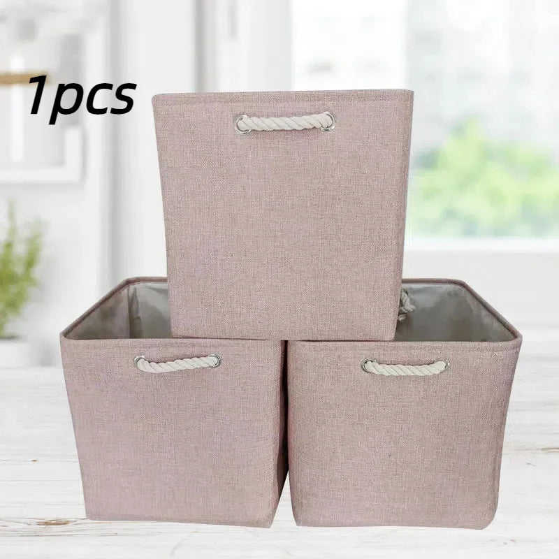 Modern Minimalist Linen Storage Basket | Square Foldable 33cm Linen Storage Basket PLUSH pink 1pcs 33x33x33cm