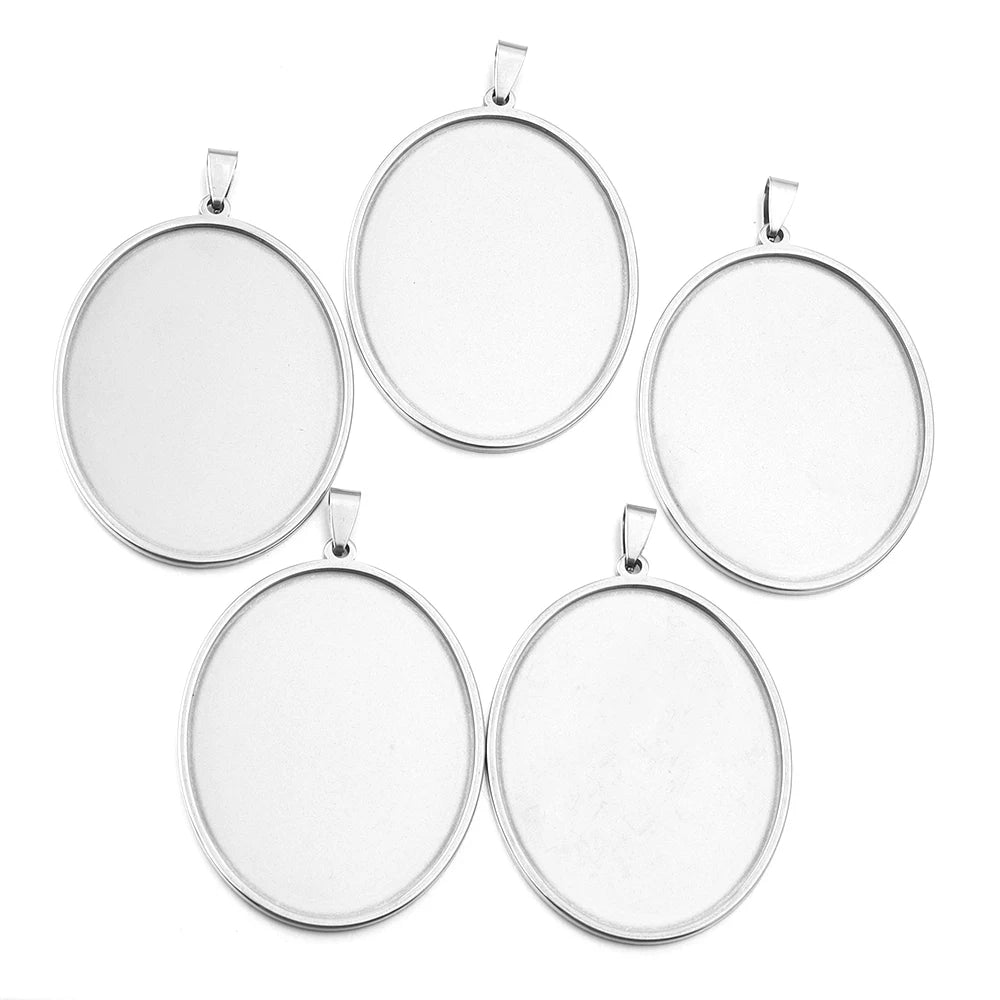 Stainless Steel Oval Bezel Pendant Trays | Cabochon Setting 2-5pcs Pendant Bezel Tray PLUSH Steel 40x50mm 5pcs