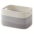 Woven Cotton Rope Storage Basket with Handles – Rectangular Woven Storage Basket PLUSH Grey and White