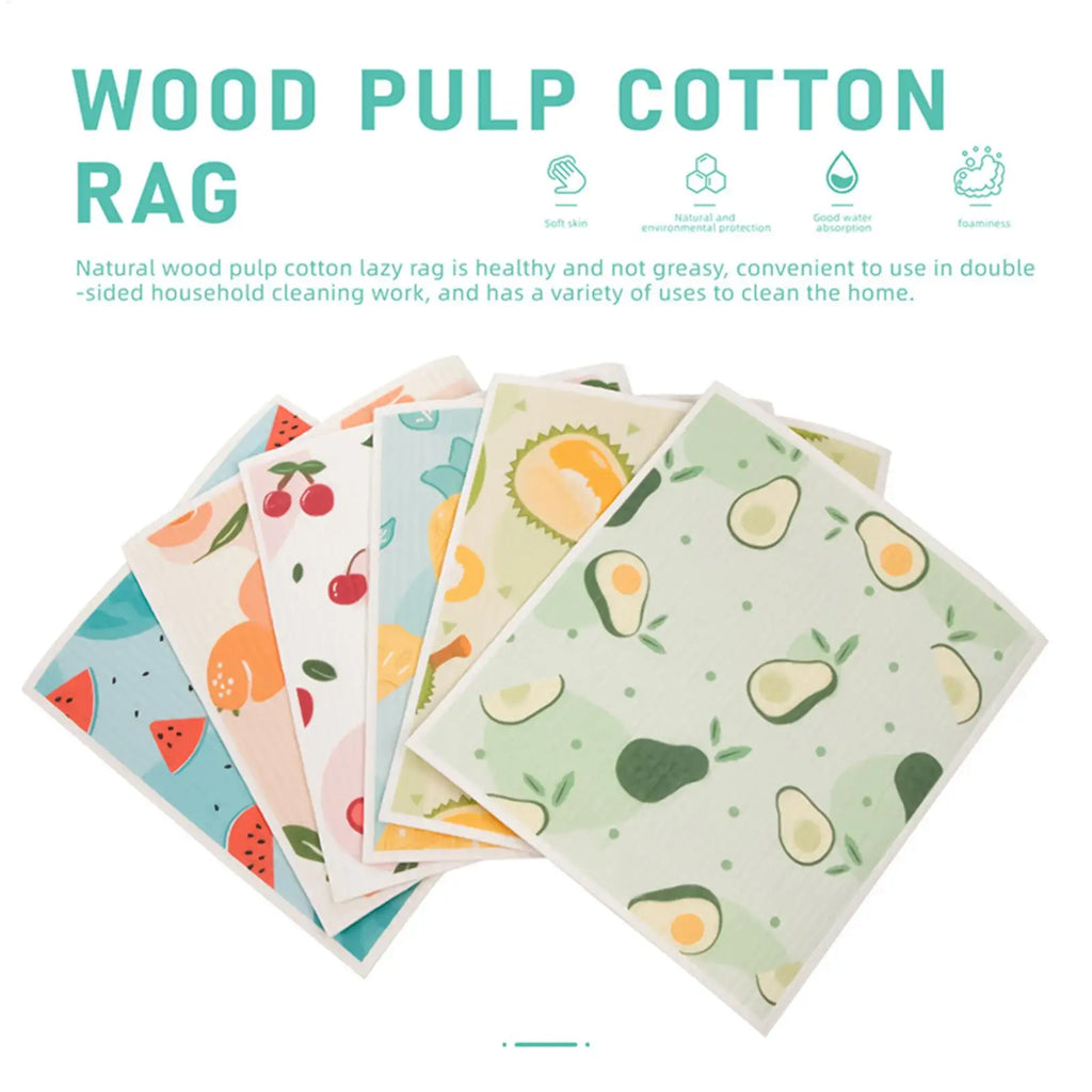 Reusable Wood Pulp Cotton Dishcloths & Scouring Pads Kitchen Cleaning Cloths PLUSH