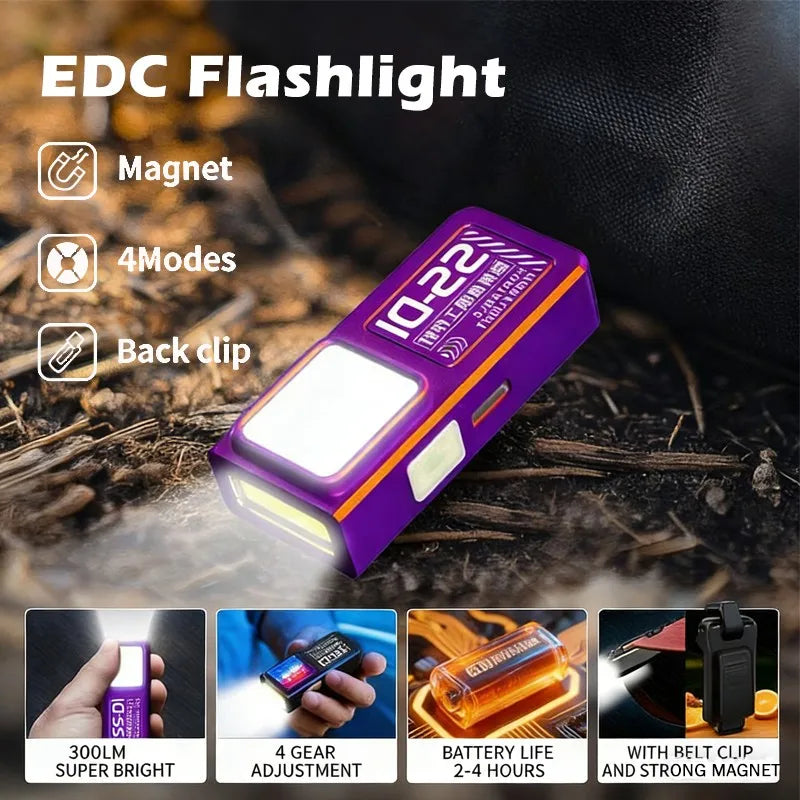 Mini COB LED Flashlight USB-C Rechargeable 600LM EDC Clip LED Pocket Flashlight PLUSH