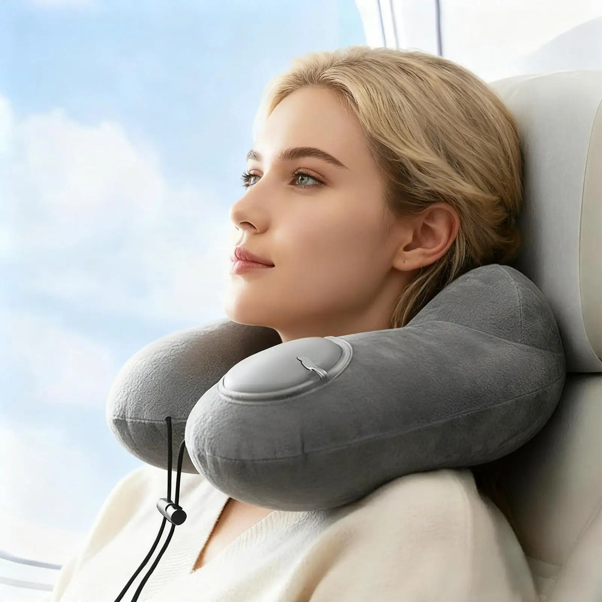 Inflatable U-Shape Travel Neck Pillow – Plush Portable Support Travel Neck Pillow PLUSH