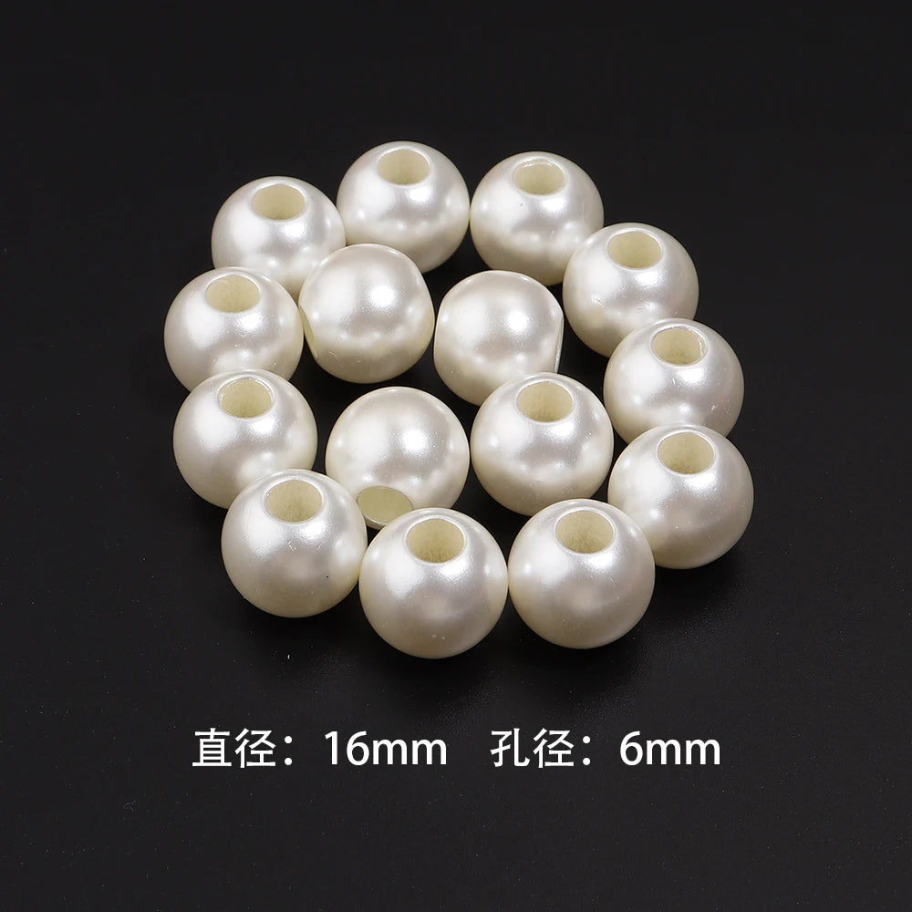 Vintage ABS Imitation Pearl Big Hole Spacer Beads – DIY Jewelry Pearl Spacer Beads PLUSH 16mm hole 6mmx30pcs