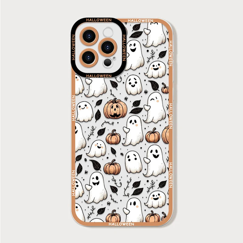 Halloween Pumpkin Bat Ghost iPhone Case – Shockproof Clear Cover iPhone Phone Case PLUSH -1 iPhone 13 Pro