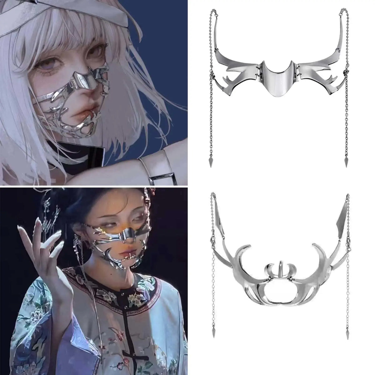 Cyberpunk Metal Chain Face Ornament – Gothic Mask Jewelry Face Chain Ornament PLUSH