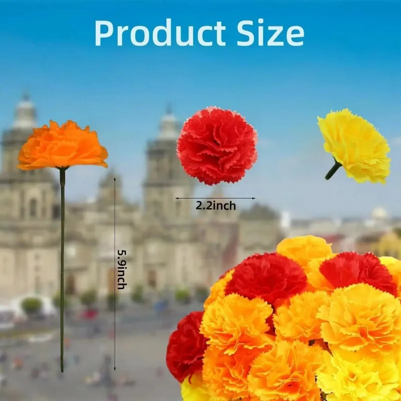 Artificial Marigold Flower Heads Bulk – Orange Silk Garland Artificial Flower Decor PLUSH