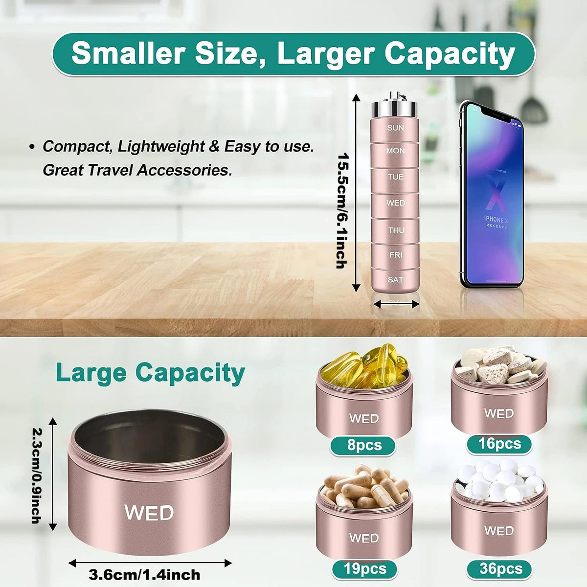 Metal Weekly Pill Organizer – Waterproof Travel Pill Case Pill Organizer PLUSH