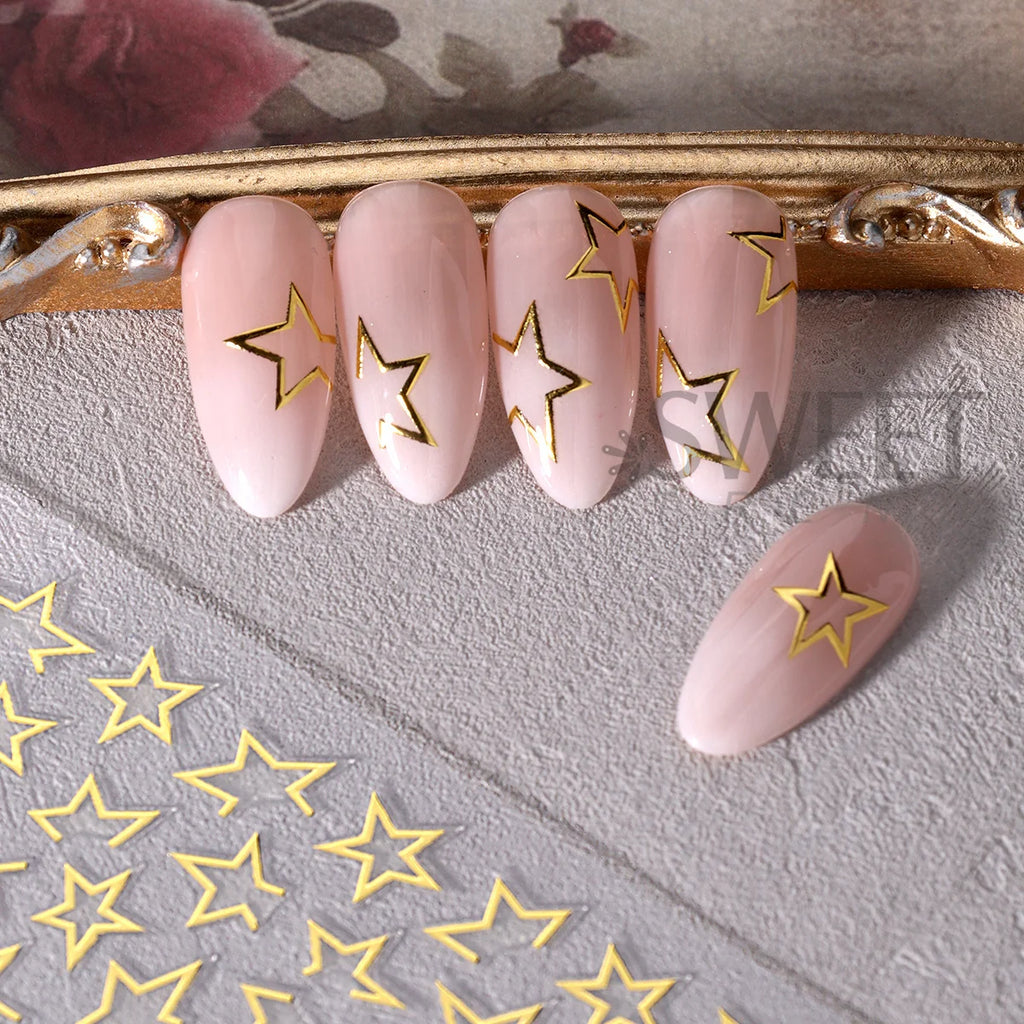 Gold Silver Hollow Star Nail Stickers – Y2K Bronzing Decals 2pc Nail Art Stickers PLUSH