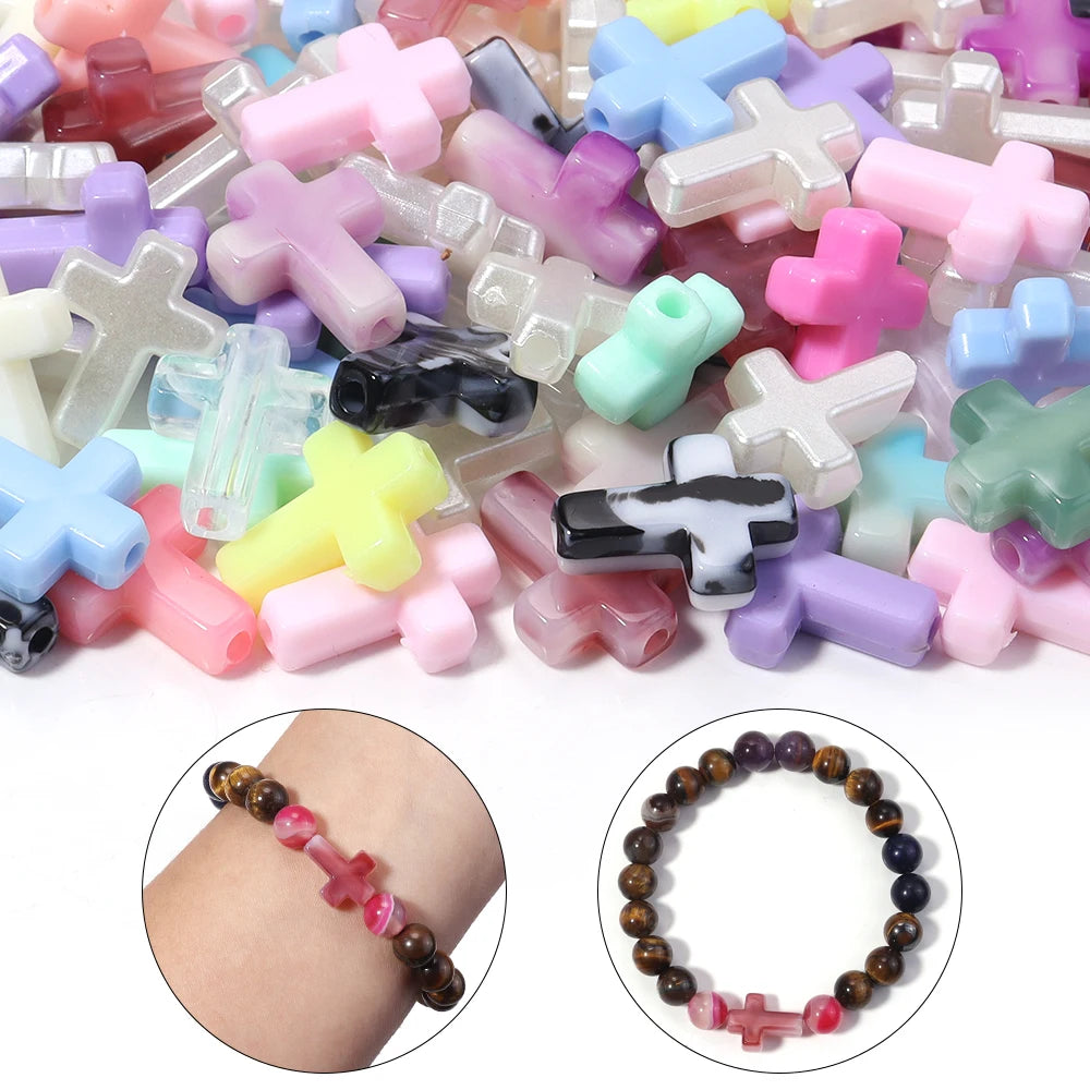 100pcs Cross Acrylic Spacer Beads 12x15.5mm – DIY Jewelry Making Acrylic Spacer Beads PLUSH