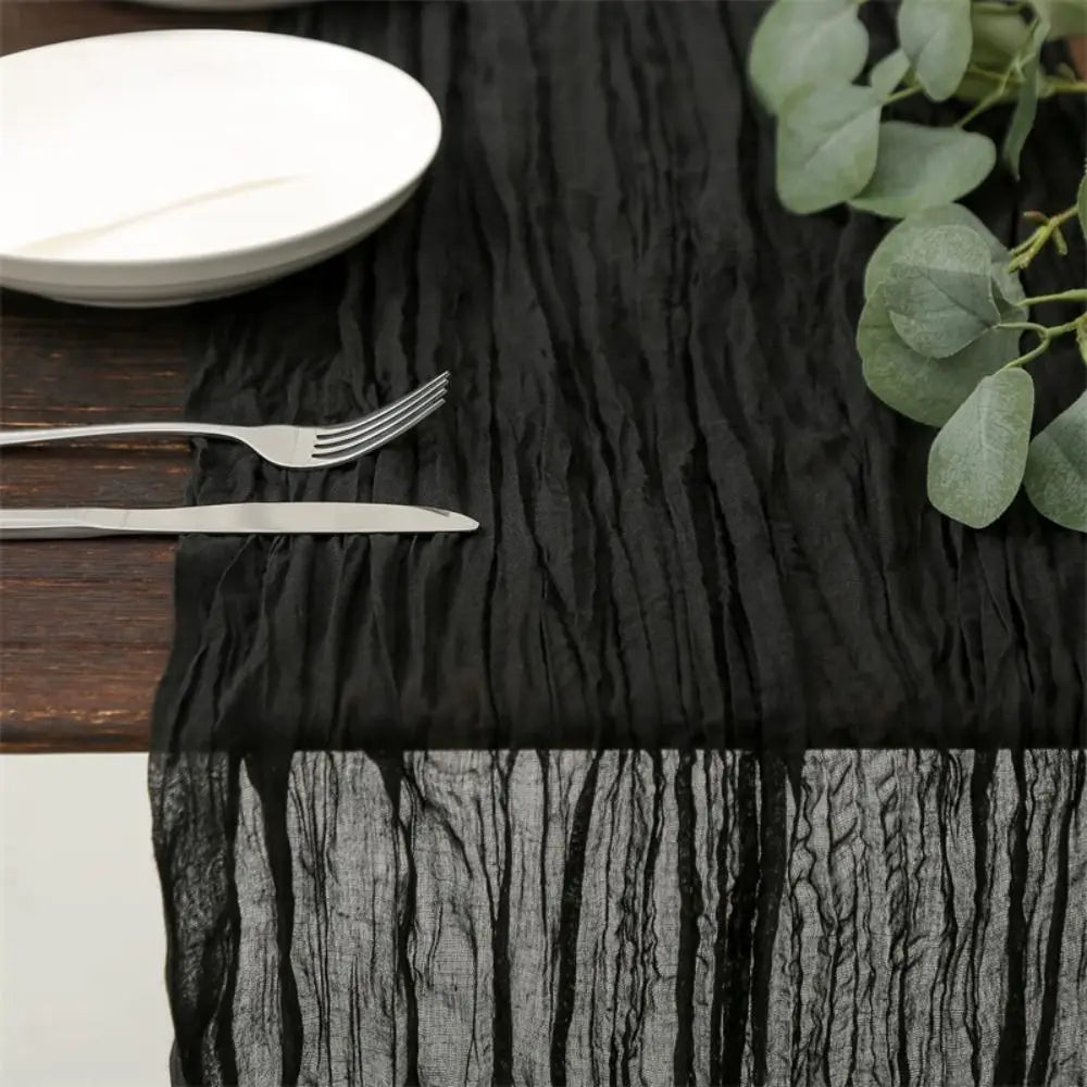 Cheesecloth Gauze Table Runner – Semi-Sheer Vintage Boho Table Runner PLUSH black S