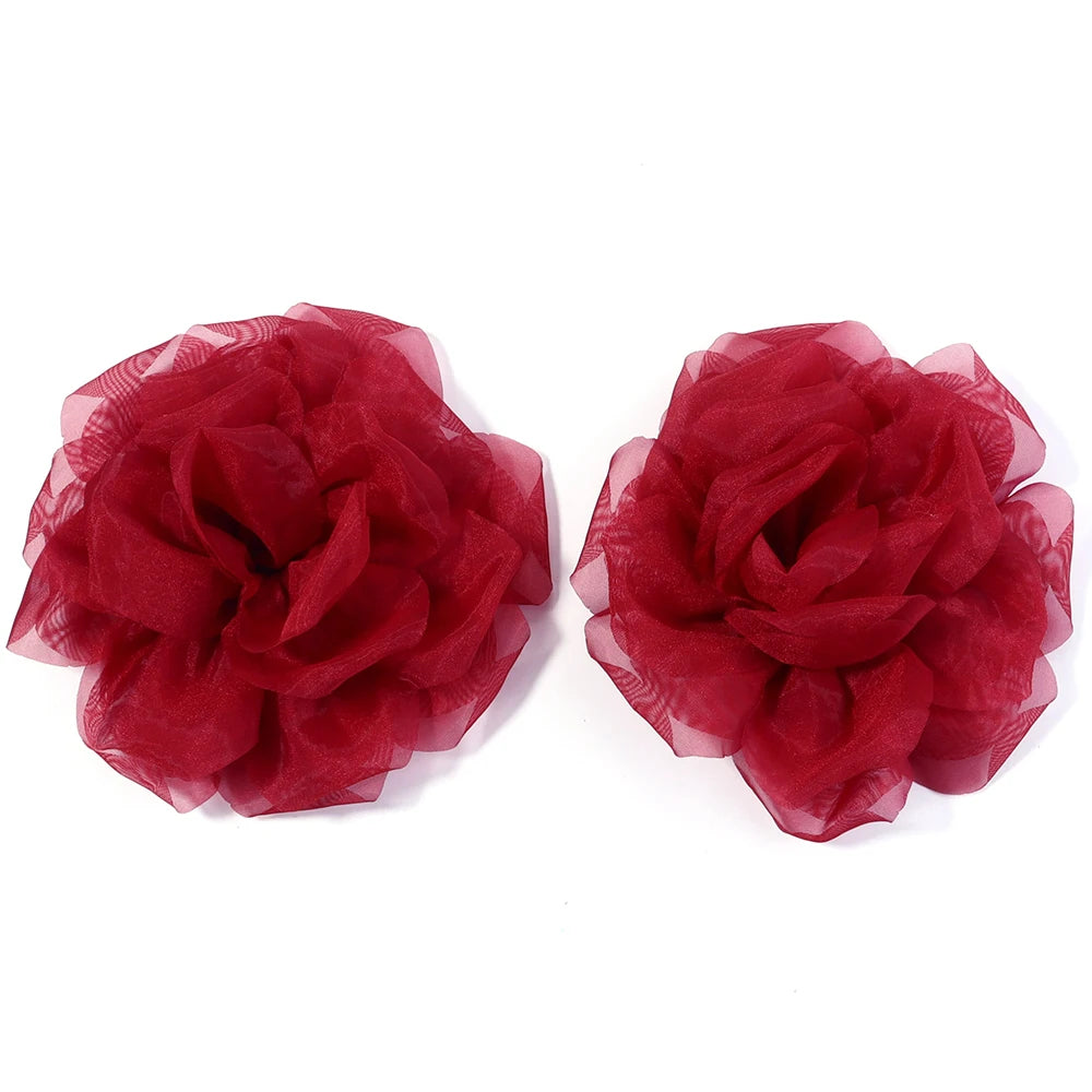 2pcs 10cm Chiffon Flower Appliques – DIY Hair & Clothes Decor Fabric Flower Appliques PLUSH red 10cm