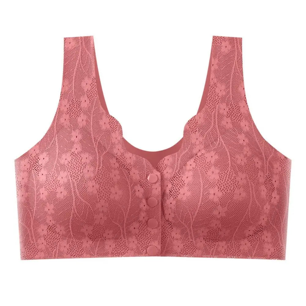 Women's Wireless Front-Close Cotton Bra – Breathable Full Cup Wireless Cotton Bra PLUSH Red M