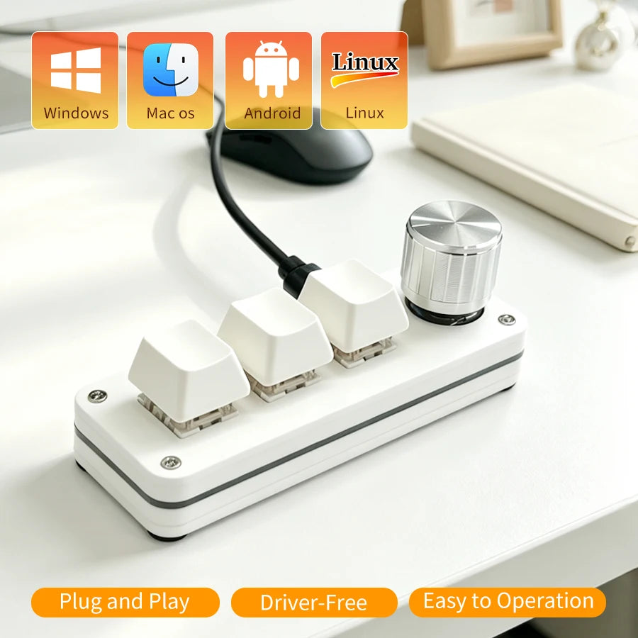 Programmable 3-Key Macro Keypad with Knob – Hotswap RGB USB-C Mechanical Macro Keypad PLUSH