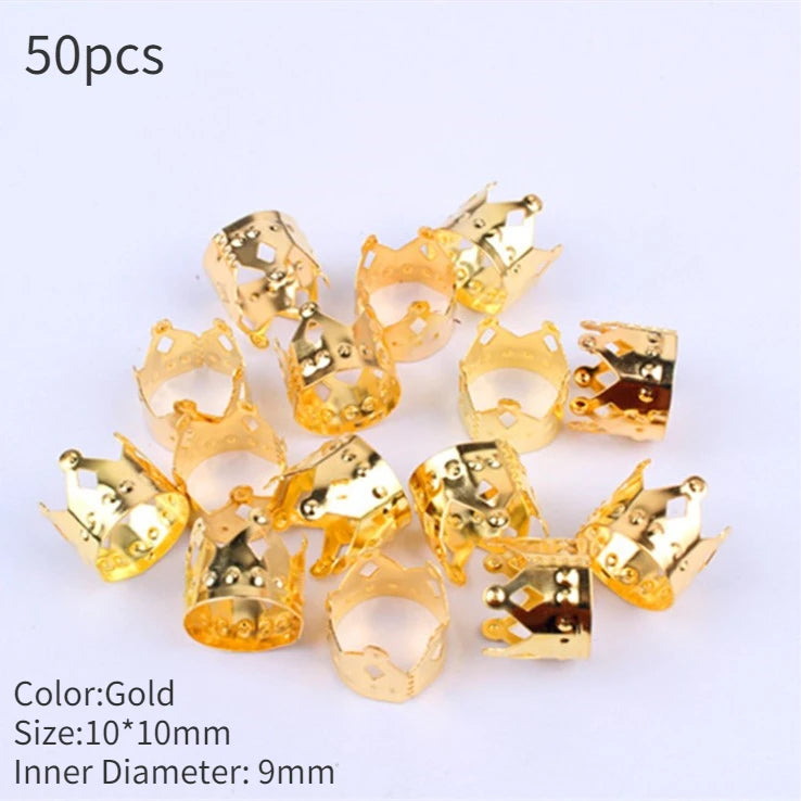 50pcs African Hair Rings Cuffs Dreadlock Bead Charms Gold Black Hair Cuff Beads PLUSH No.14