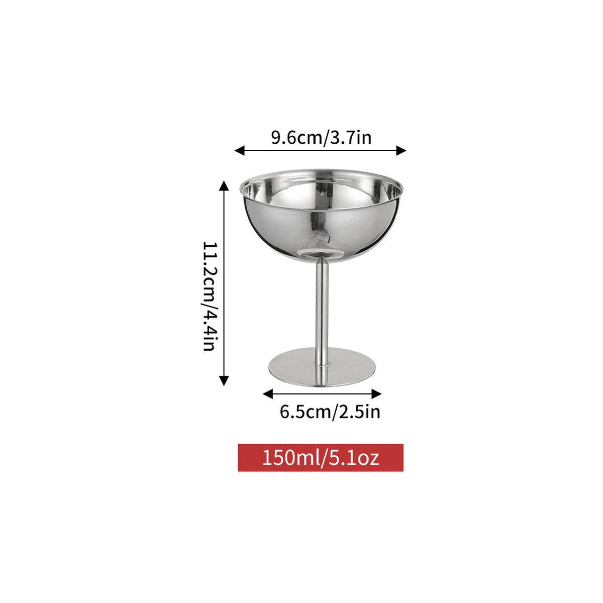 Stainless Steel Dessert Cup – Shatterproof Glossy Stemware Dessert Stemware Cup PLUSH F Silver