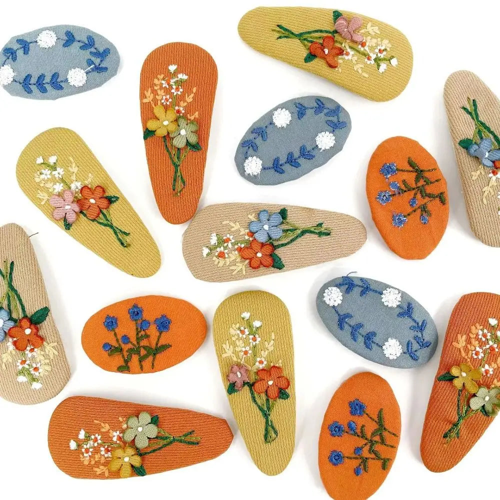 Floral Embroidery Hair Clip Set – 2pcs Fabric Barrettes Hair Clip Set PLUSH
