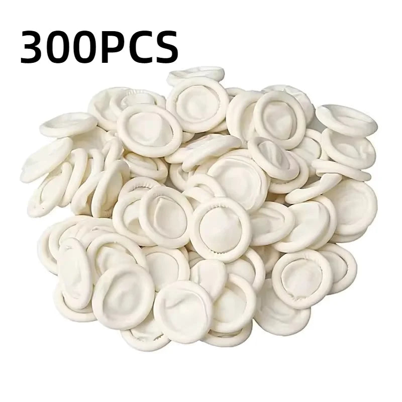 Disposable Latex Finger Cots 50/100/300pcs – Anti-Slip Powder Free Disposable Finger Cots PLUSH White-300PCS