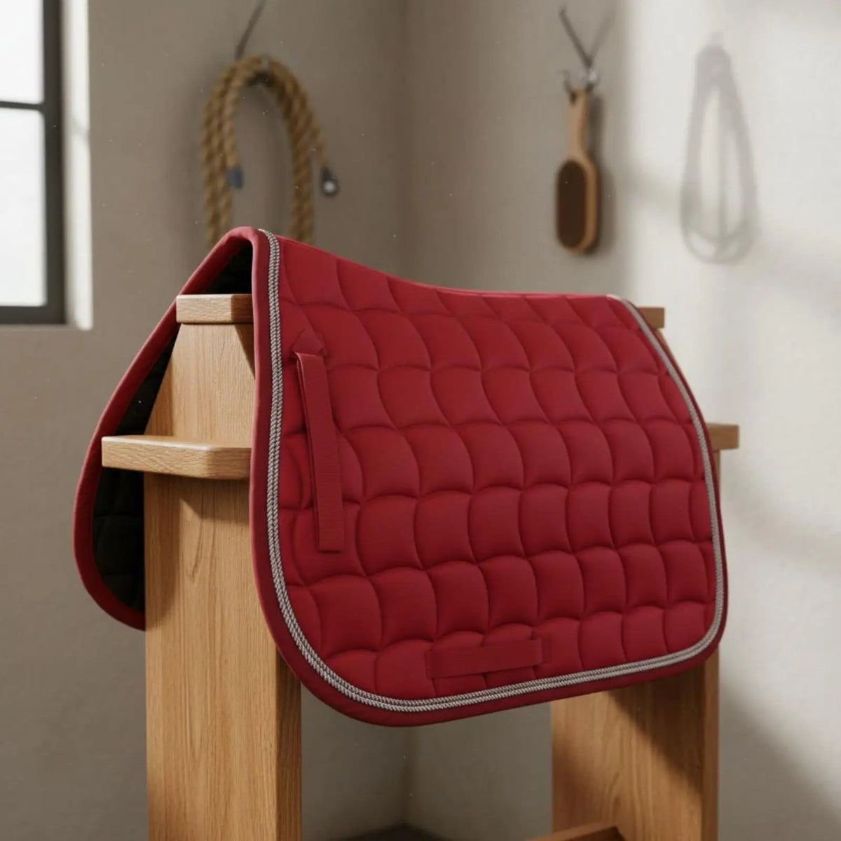 Quilted Polycotton Saddle Pad | Double Rope Border, 300g Fill Equestrian Saddle Pad PLUSH