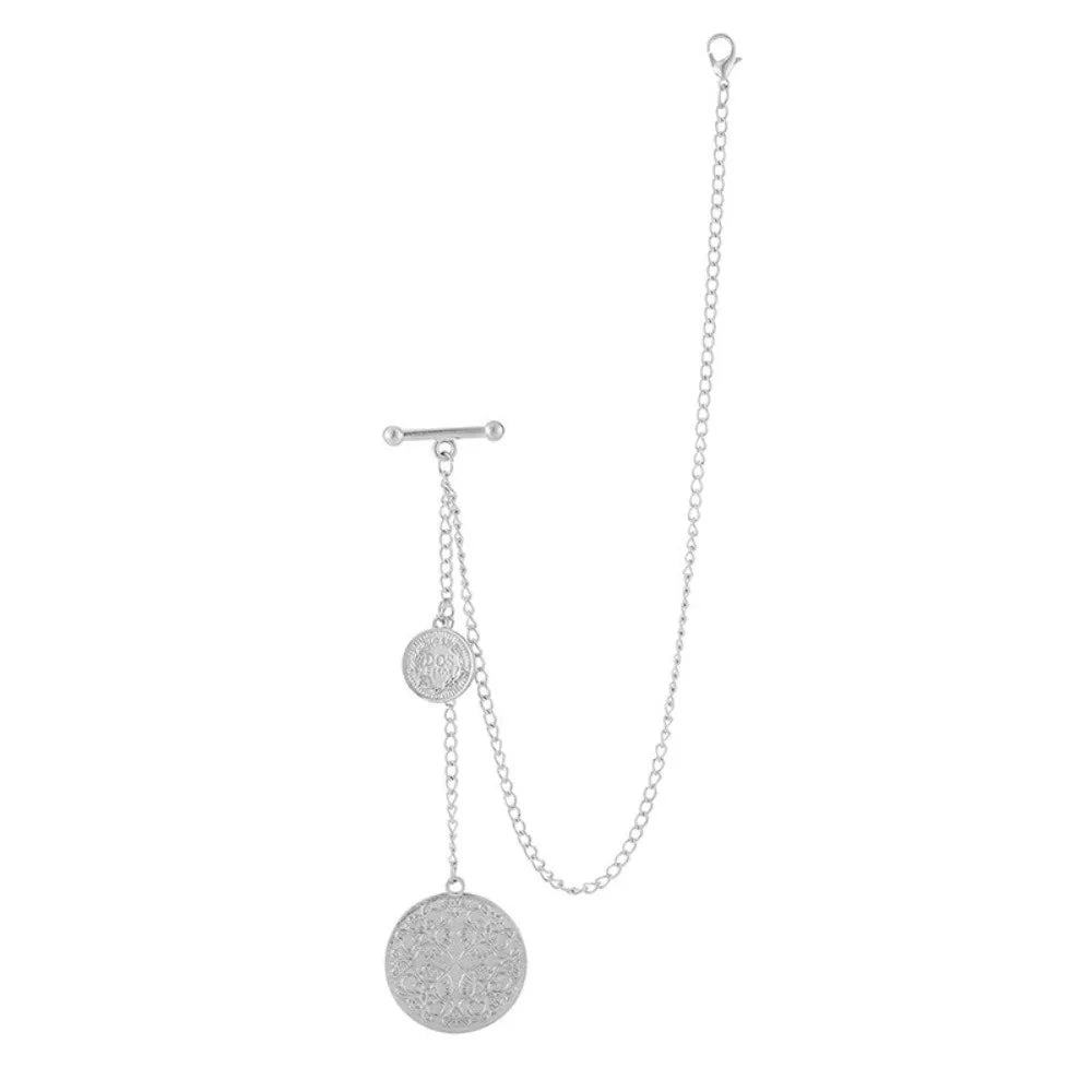 Vintage Tassel Chain Brooch – Vest Suit Collar Pin & Tie Accessory Fashion Brooch Pin PLUSH Silver