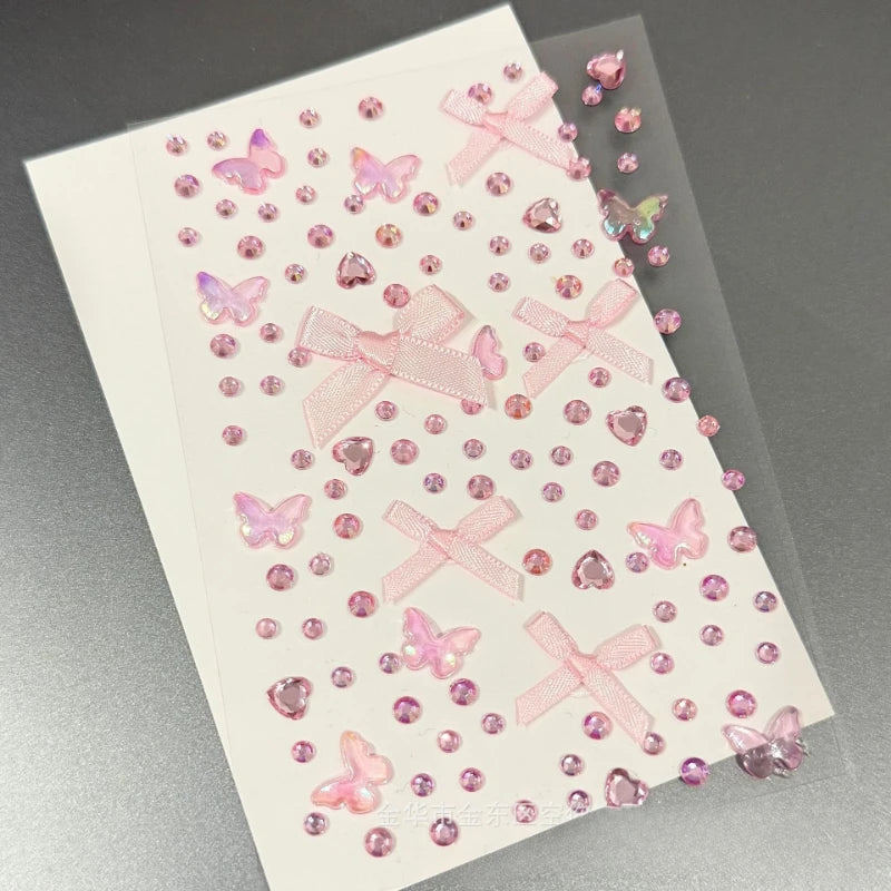 Colorful Rhinestone Stickers – Bow Heart Star Face & Craft Rhinestone Face Stickers PLUSH pink