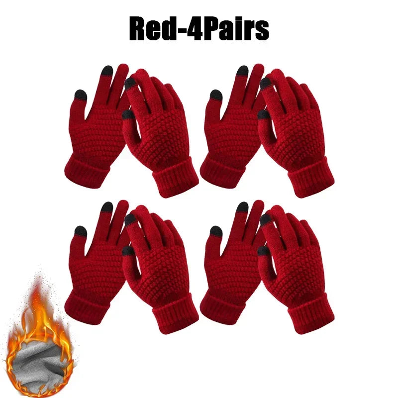 Winter Touch Screen Gloves – Warm Knit Mittens Unisex Winter Knit Gloves PLUSH Red-4Pairs