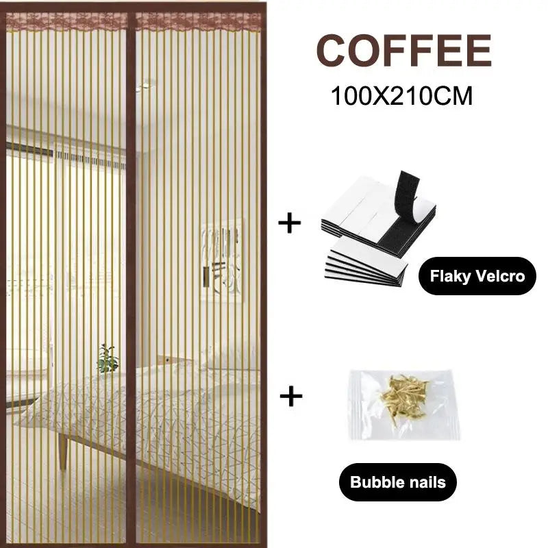Magnetic Screen Door Mesh Curtain – Insect & Fly Net Mesh Door Screen PLUSH Coffee 100X210CM